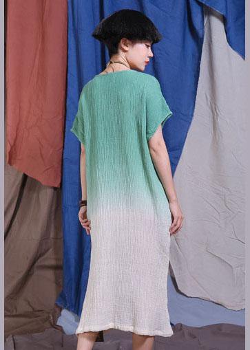 French embroidery cotton linen clothes For Women Wardrobes green gradient color Dress summer - SooLinen