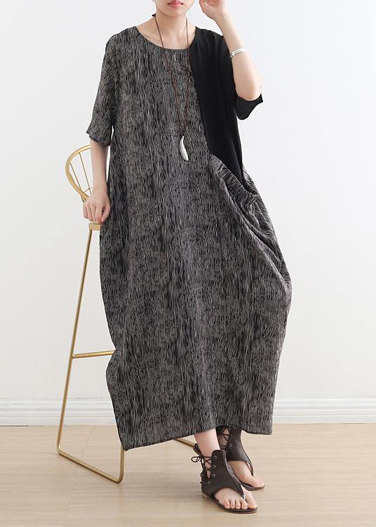 French gray chiffon Robes o neck patchwork Dresses - SooLinen