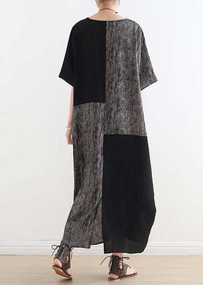 French gray chiffon Robes o neck patchwork Dresses - SooLinen