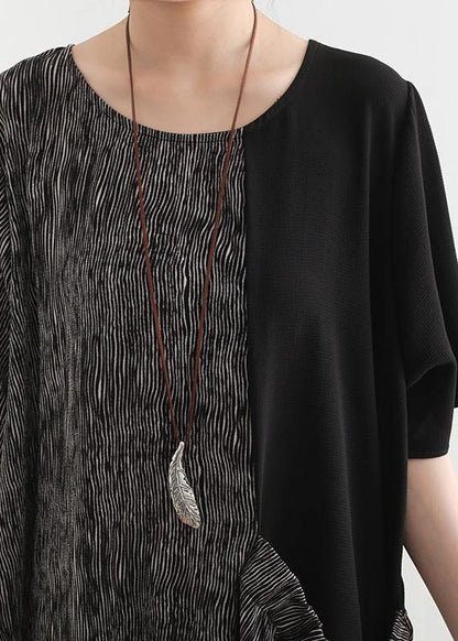 French gray chiffon Robes o neck patchwork Dresses - SooLinen