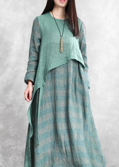 French green Robes o neck asymmetric Kaftan summer Dresses - SooLinen
