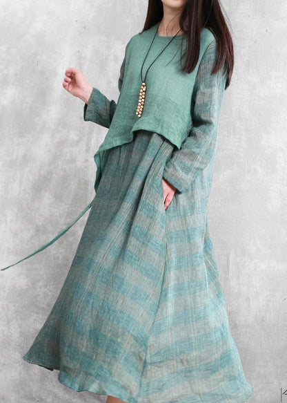 French green Robes o neck asymmetric Kaftan summer Dresses - SooLinen