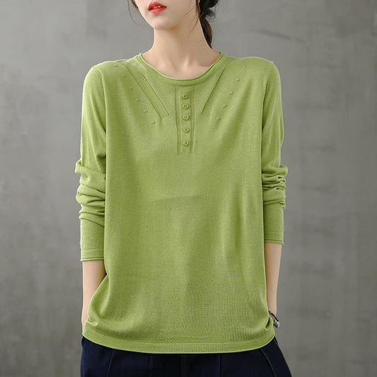French green blouses for women o neck long sleeve short fall blouse - SooLinen
