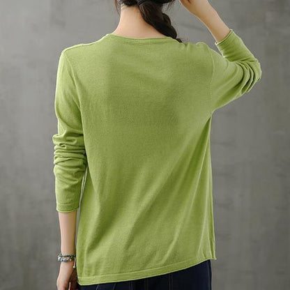 French green blouses for women o neck long sleeve short fall blouse - SooLinen