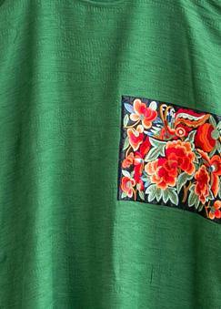 French green cotton linen clothes o neck patchwork Maxi summer Dresses - SooLinen