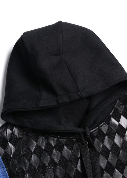 French hooded cotton patchwork clothes Runway black Dresses - SooLinen