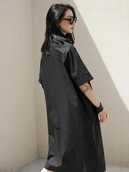 French lapel Large poeckets Cotton summer dresses Photography black Dresses - SooLinen