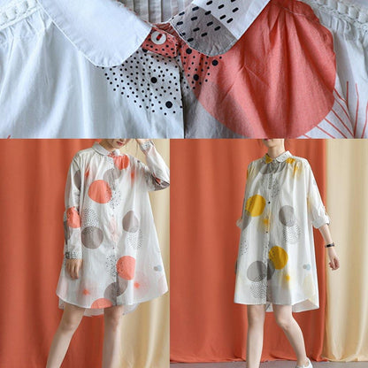 French lapel asymmetric Cotton clothes Catwalk yellow dotted Dress fall - SooLinen