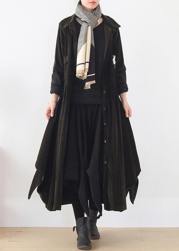 French lapel false two pieces clothes Women army green Kaftan Dress - SooLinen