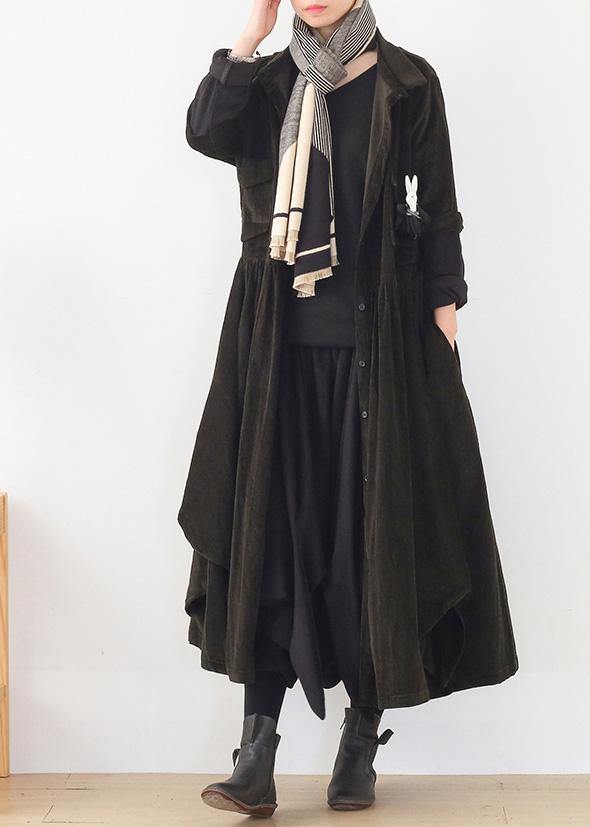 French lapel false two pieces clothes Women army green Kaftan Dress - SooLinen