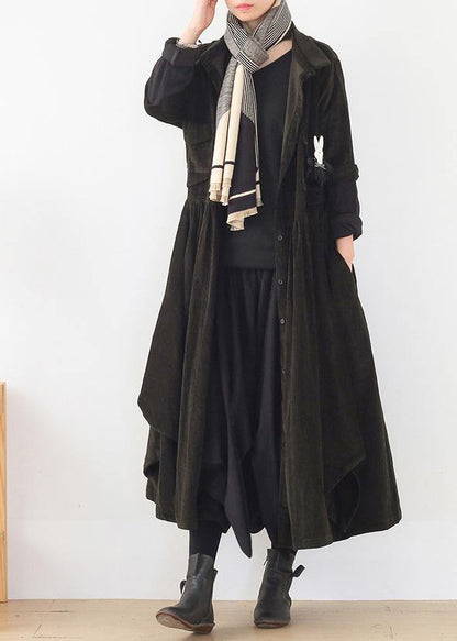 French lapel false two pieces clothes Women army green Kaftan Dress - SooLinen