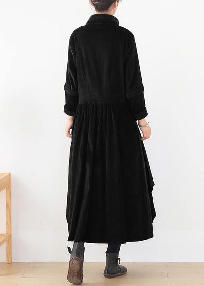 French lapel false two pieces clothes Women army green Kaftan Dress - SooLinen