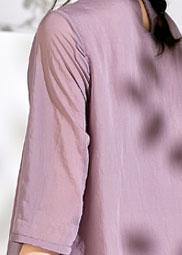 French light purple linen Wardrobes stand collar embroidery Maxi  Dresses - SooLinen