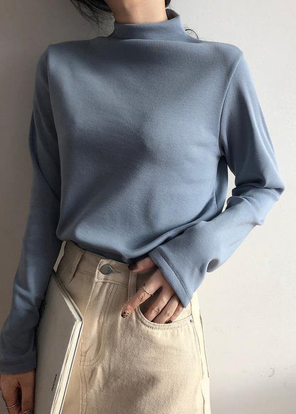 French nude cotton tunic top high neck Dresses thick shirts - SooLinen