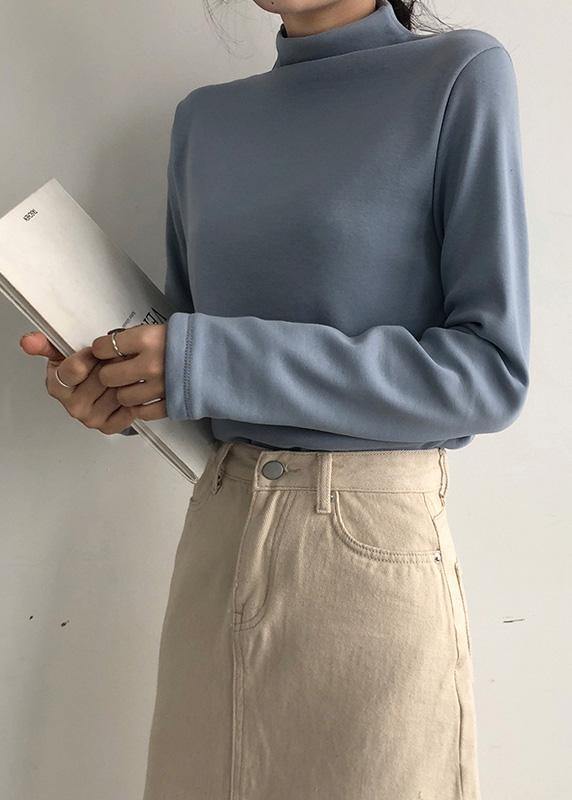 French nude cotton tunic top high neck Dresses thick shirts - SooLinen