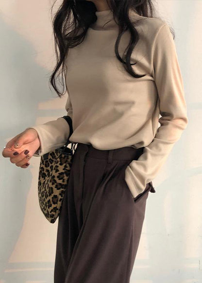 French nude cotton tunic top high neck Dresses thick shirts - SooLinen