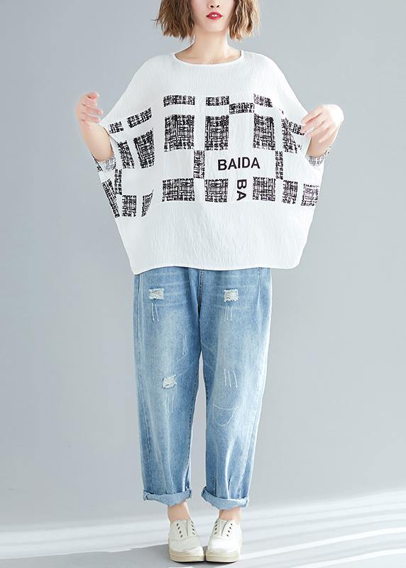 French o neck Batwing Sleeve Blouse Fine Cotton white Plaid Dresses top Summer - SooLinen