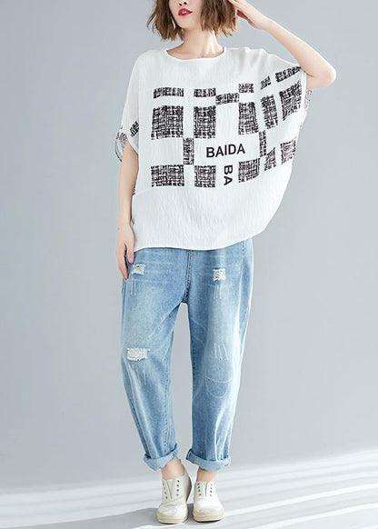 French o neck Batwing Sleeve Blouse Fine Cotton white Plaid Dresses top Summer - SooLinen