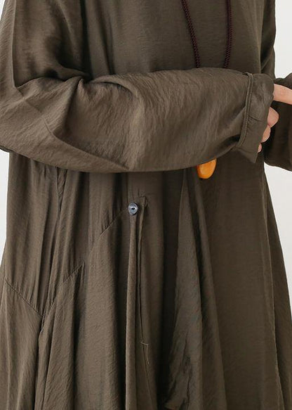 French o neck asymmetric dress pattern army green Art Dresses - SooLinen