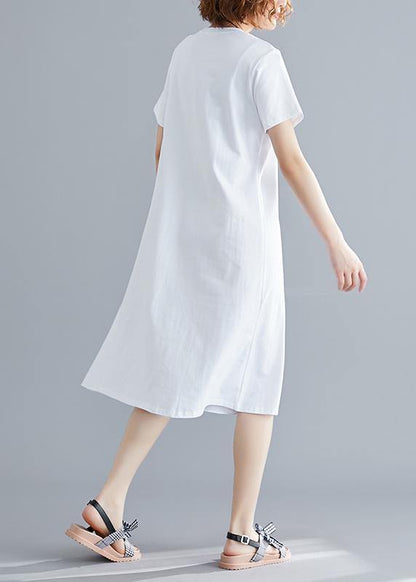 French o neck patchwork Cotton Tunics Catwalk white Dresses summer - SooLinen