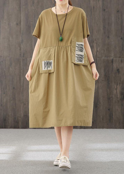 French o neck patchwork clothes Outfits light yellow Dresses - SooLinen