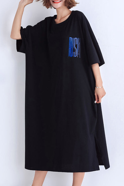 French o neck side open linen outfit 18th Century Sleeve black daily Dress Summer