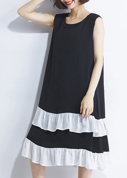French patchwork Sleeveless Cotton Wardrobes Casual Runway black Plus Size Dress Summer