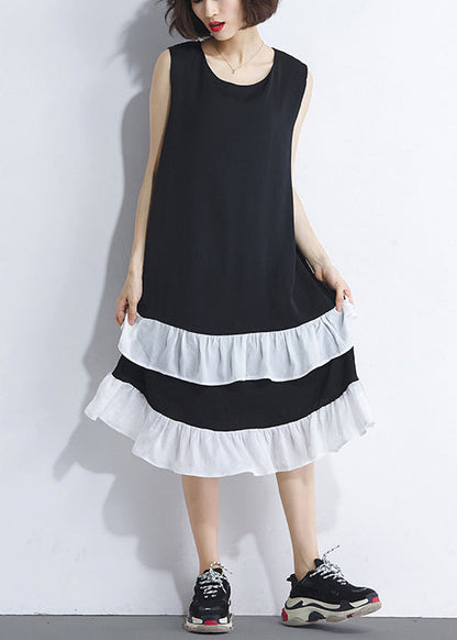 French patchwork Sleeveless Cotton Wardrobes Casual Runway black Plus Size Dress Summer