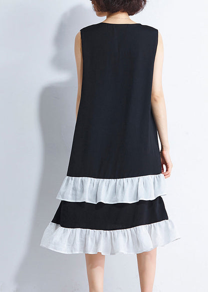 French patchwork Sleeveless Cotton Wardrobes Casual Runway black Plus Size Dress Summer