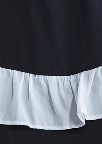 French patchwork Sleeveless Cotton Wardrobes Casual Runway black Plus Size Dress Summer