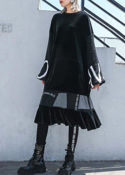 French patchwork tulle quilting clothes Sewing black Plus Size Dresses - SooLinen