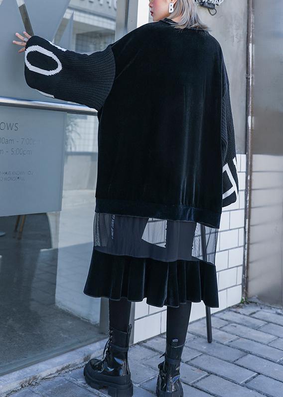 French patchwork tulle quilting clothes Sewing black Plus Size Dresses - SooLinen