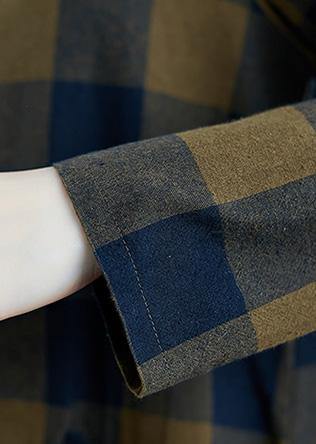 French plaid Cotton clothes Women lapel pockets daily spring Dresses - SooLinen