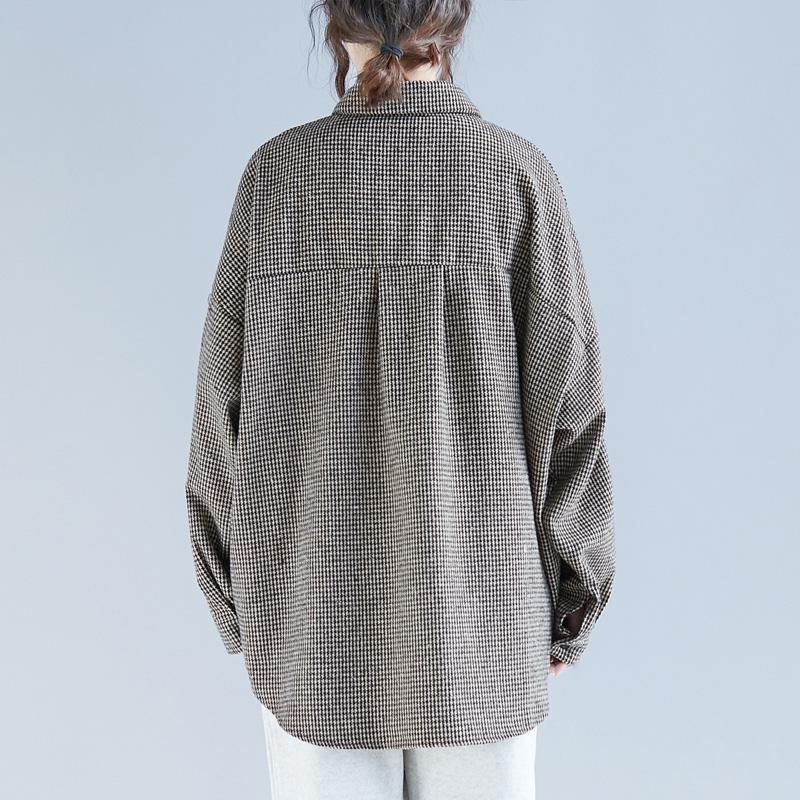 French plaid cotton Tunic Casual Work lapel collar Dresses spring tops