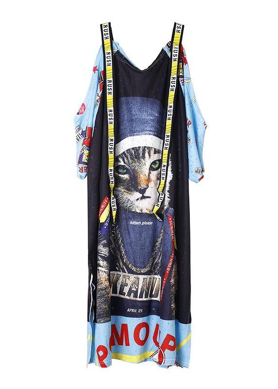 French red off the shoulder Cotton clothes side open  oversized summer Dresses - SooLinen