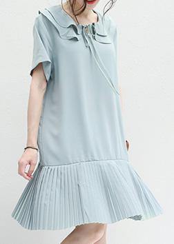 French ruffles Chiffon Tunic Runway light blue Dresses summer - SooLinen