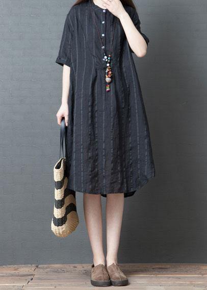 French striped cotton linen tunic top Tutorials black Dress summer - SooLinen