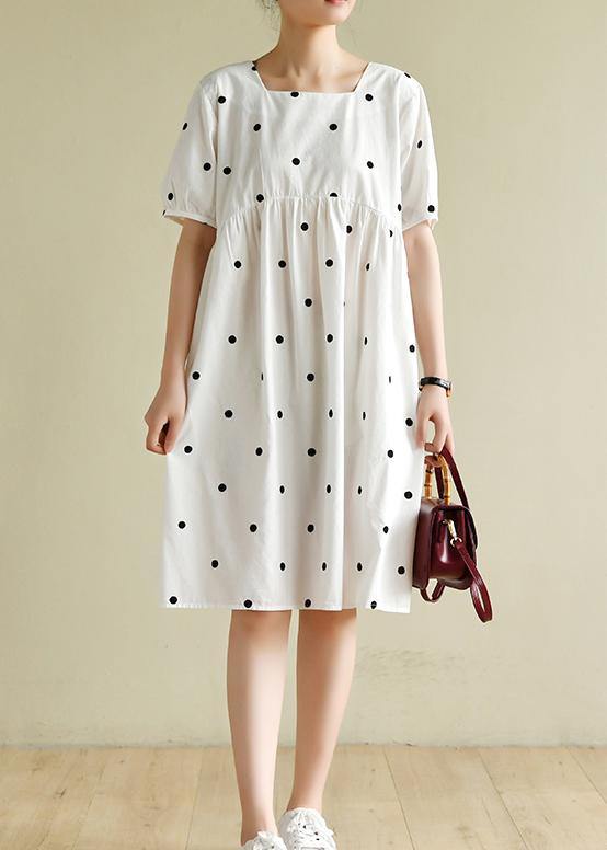 French white dotted clothes Women Square Collar shift Dresses - SooLinen
