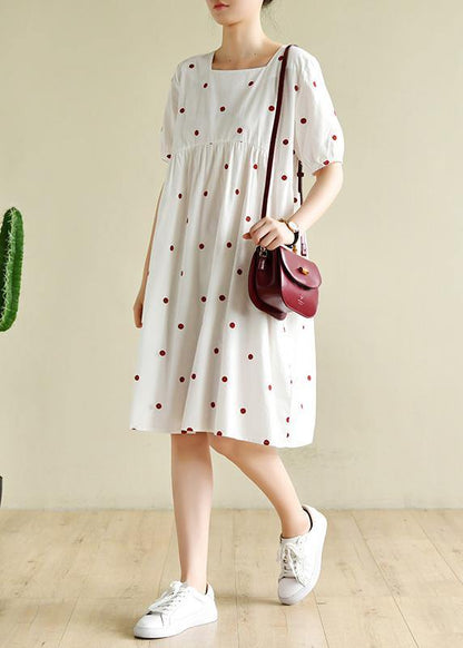 French white dotted clothes Women Square Collar shift Dresses - SooLinen