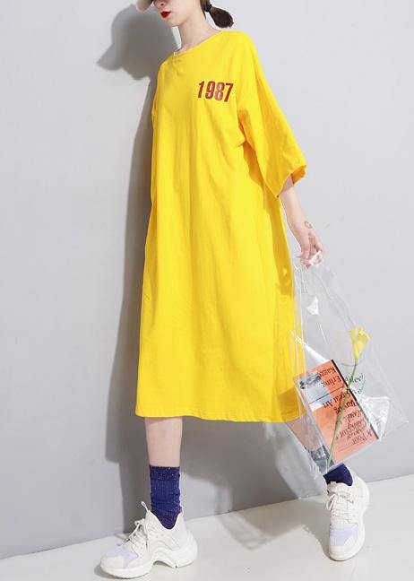 French yellow linen Long Shirts o neck cotton robes summer Dress - SooLinen