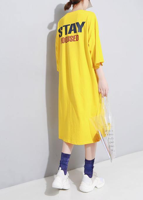 French yellow linen Long Shirts o neck cotton robes summer Dress - SooLinen
