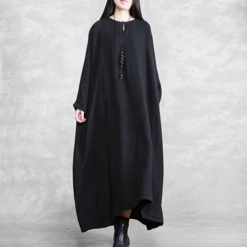 French O Neck Pockets Spring Quilting Clothes Outfits Black Long Dresses - SooLinen