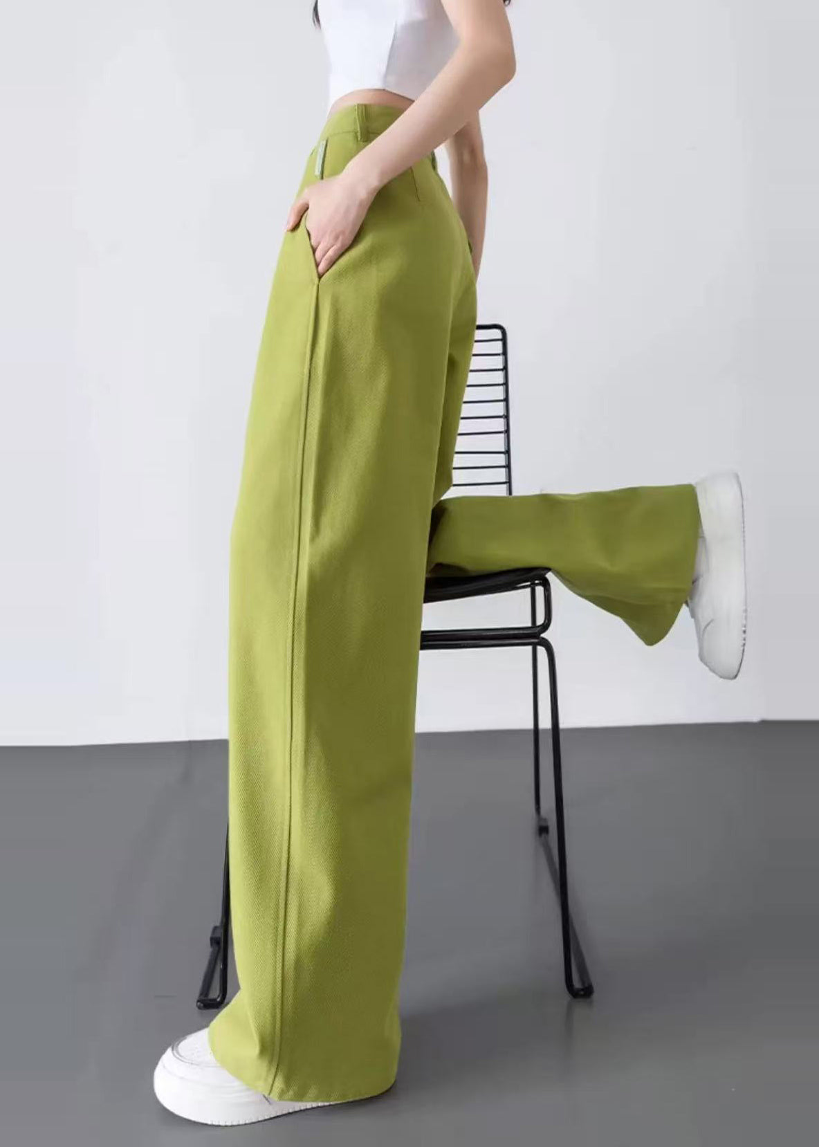 Fruit Green Denim Straight Pants High Waist Spring