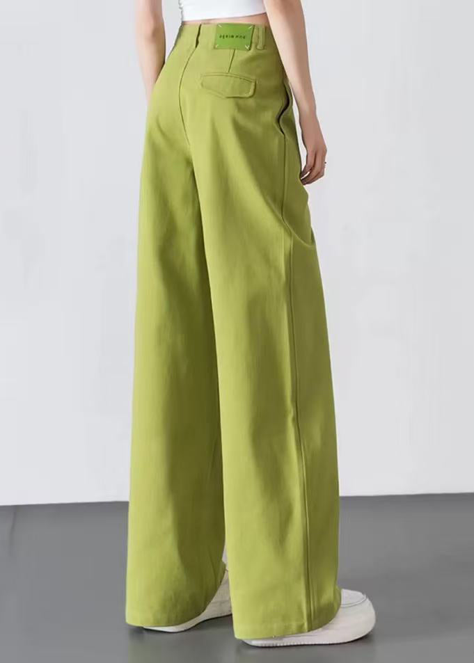 Fruit Green Denim Straight Pants High Waist Spring