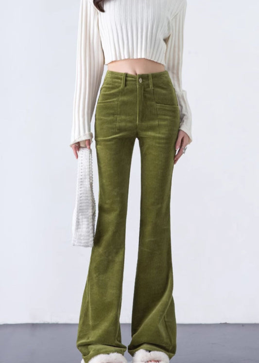 Fruit Green Silm Fit Corduroy Bell-bottom Trousers Spring