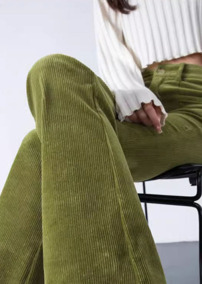 Fruit Green Silm Fit Corduroy Bell-bottom Trousers Spring