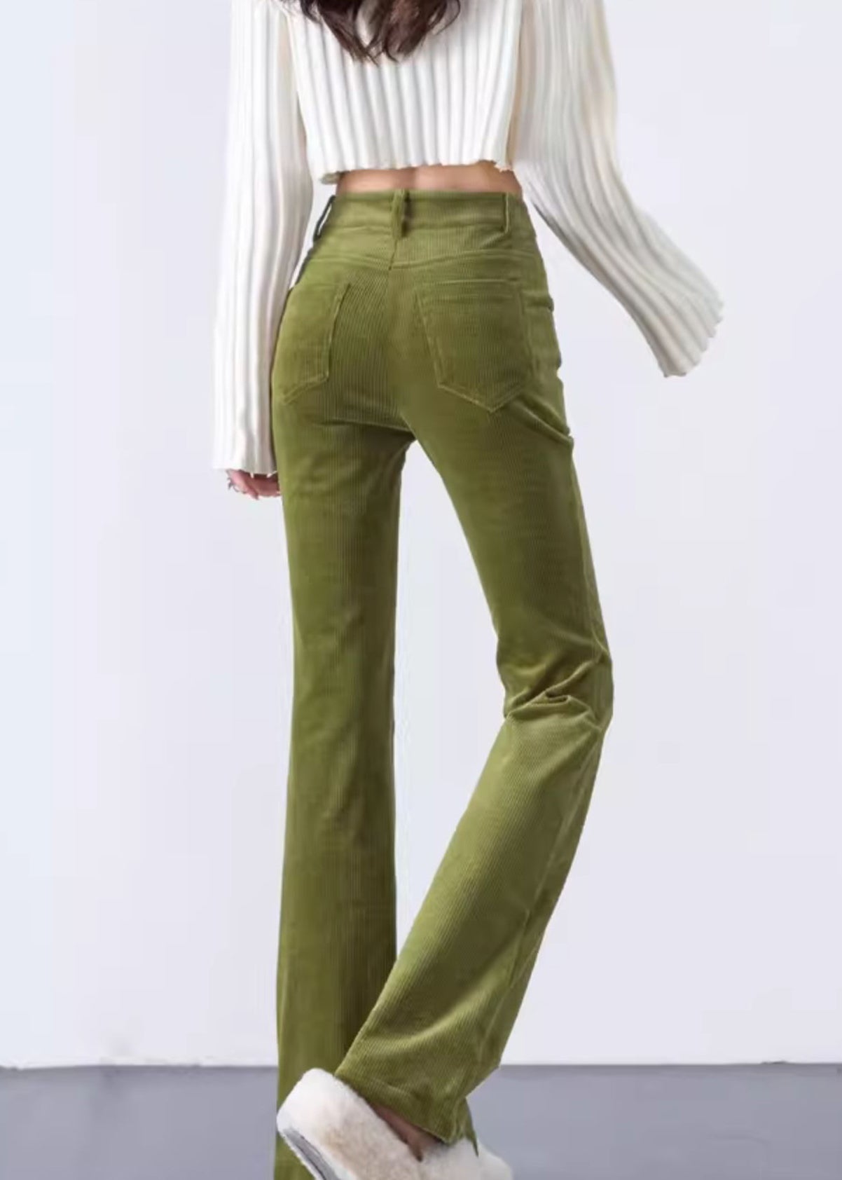 Fruit Green Silm Fit Corduroy Bell-bottom Trousers Spring