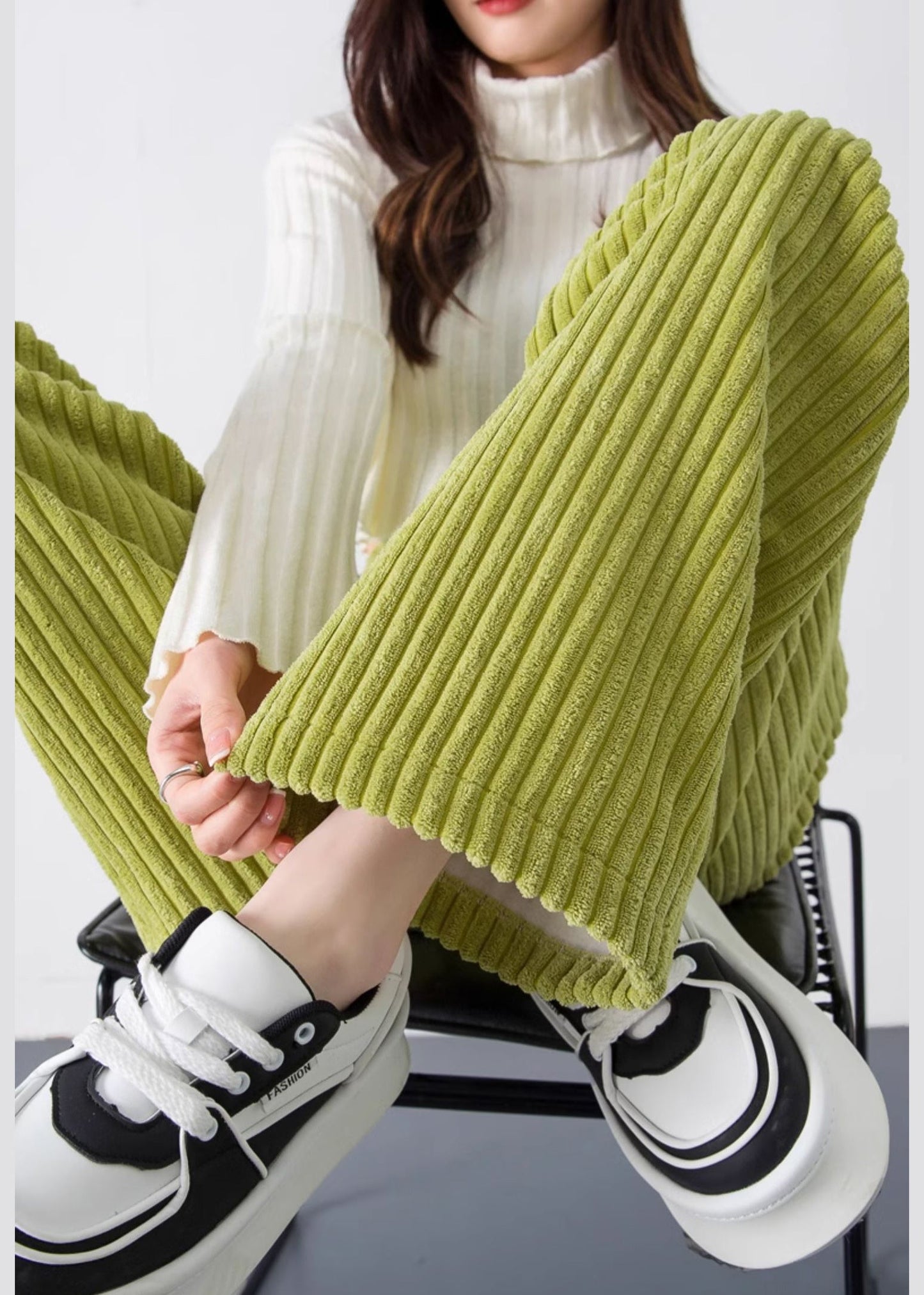 Fruit Green Velvet Wide Leg Pants Oversized Spring