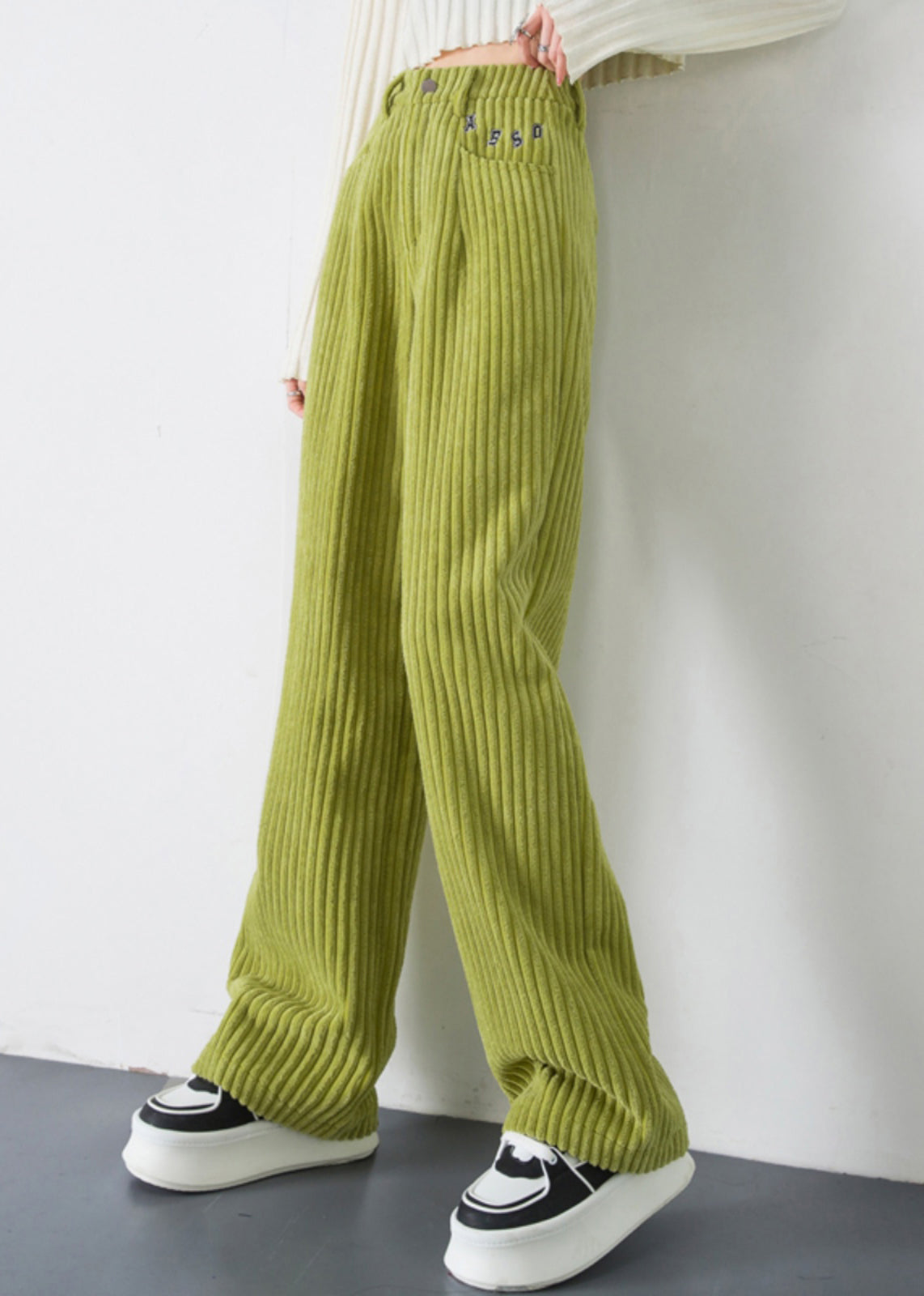Fruit Green Velvet Wide Leg Pants Oversized Spring