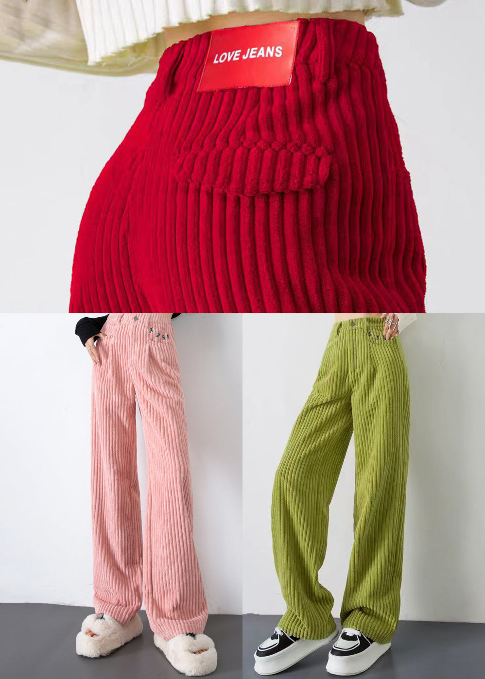 Fruit Green Velvet Wide Leg Pants Oversized Spring